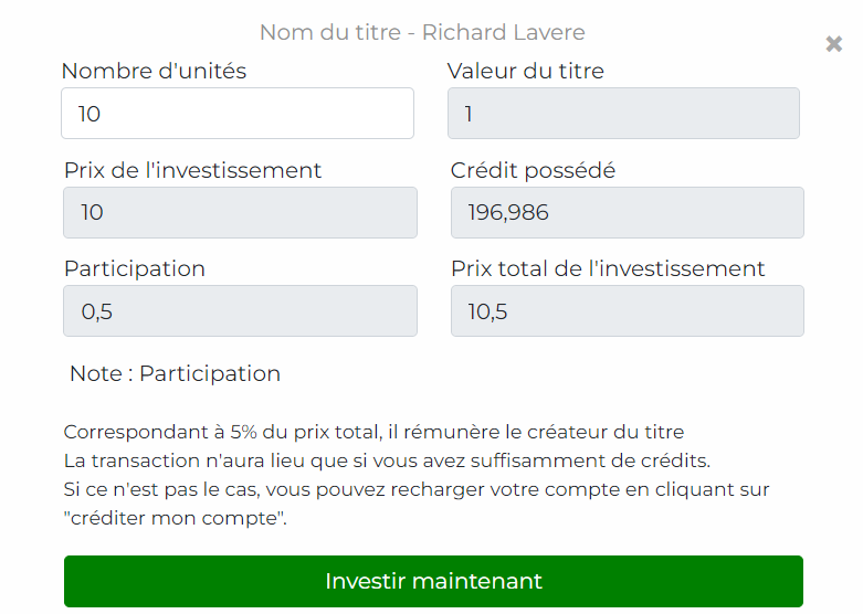 Gain lié à la participation Humainvestor